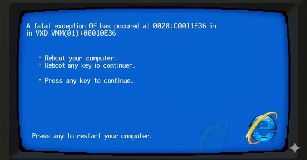Blue screen of death with Internet Explorer logo