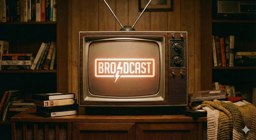 retro television with broadcast captions on 