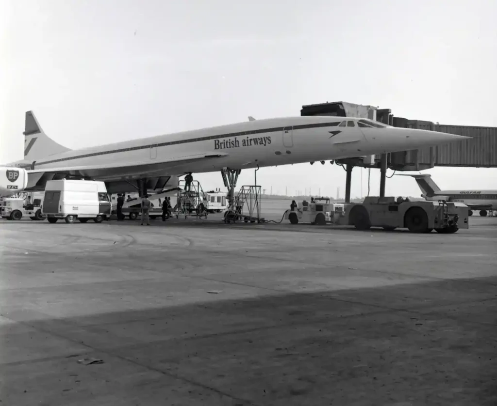 Concorde’s first British Airways flight arriving in Bahrain in February 1976