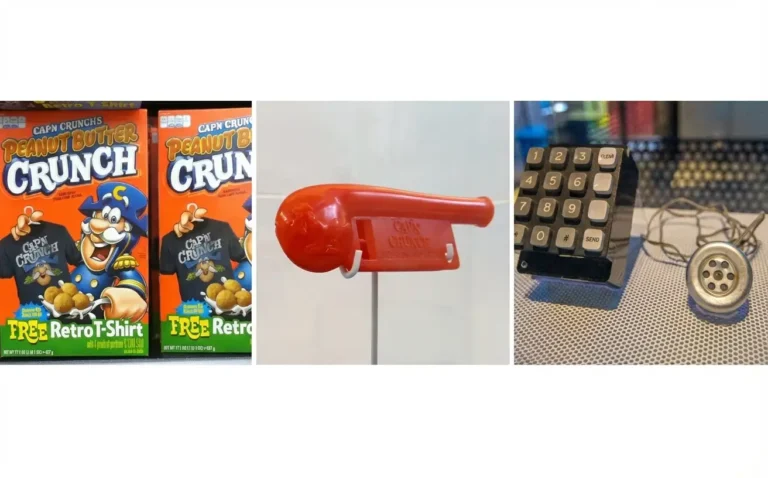 The Hacker Who Whistled Into the Phone: How John Draper, Cap’n Crunch, and a 2,600 Hz Tone Changed Tech Culture 8 Collage of captian crunch, whistle and blue box
