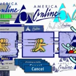 A nostalgic glitch art collage featuring the America Online (AOL) connection sequence with chromatic aberration, 90s "You've Got Mail" pop-ups, and digital distortion effects for Glitchback.