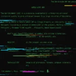 Glitch art style recreation of the first World Wide Web page from CERN with green terminal text on a black background.