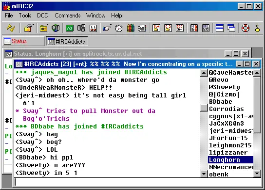 mIRC the Internet Relay Chat program from the 90s interface