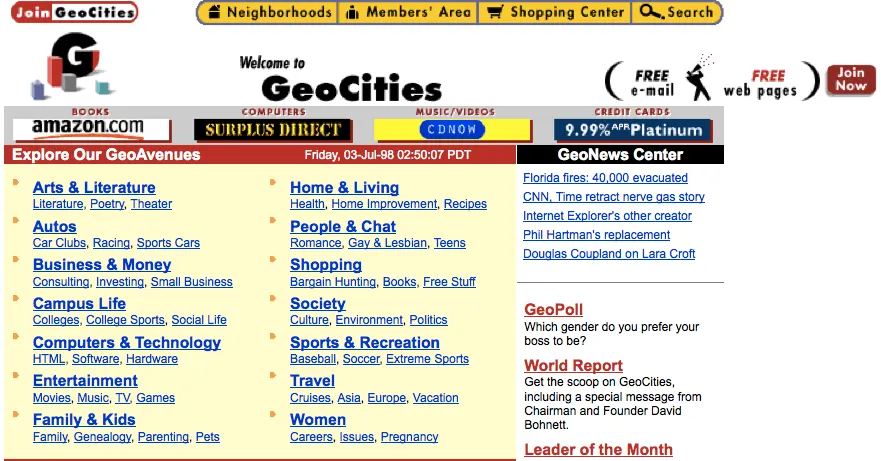 Screenshot of GeoCities website homepage, retro web 1.0 elements, 'Under Construction' signs