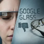 A person wearing a cracked headset with floating system errors next to a dusty pair of smart glasses, illustrating the Google Glass failure.
