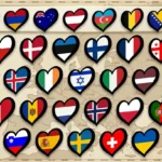 Eurovision Song Contest heart-shaped country flags arranged on a vintage map of Europe with the text "Before TikTok there was Eurovision"