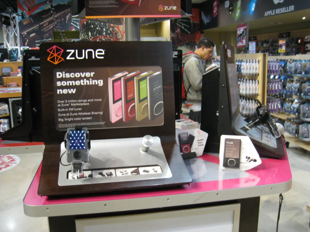 Microsoft Zune: The iPod Killer That Wasn’t 3 Microsoft Zune at Virgin Megastore.Microsoft Zune at Virgin Megastore.