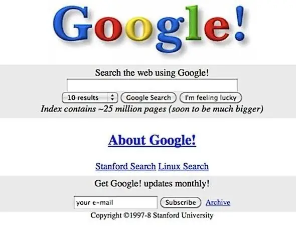 Early Google search engine homepage from 1998